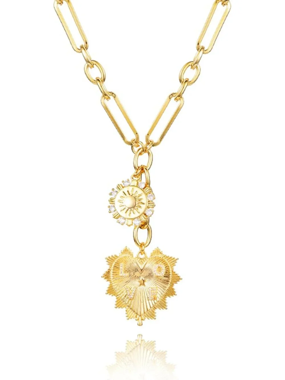 18K Gold Plated Necklace for Women Sun Flower Heart With Zircons Inlaid Pendants
